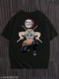 Black cotton blend Men Inosuke Swordsman printed T-shirt, short sleeves, oversized fit