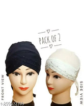 White-Black Cotton Canvas Under Hijab Cap Set, Indian-made modern Muslim headwear pack of 2