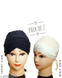 White-Black Cotton Canvas Under Hijab Cap Set, Indian-made modern Muslim headwear pack of 2