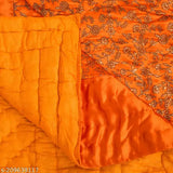 Double orange satin Jaipuri print Rajasthani blanket/comforter, soft and heavy for winter use, 254cmX228.6cm