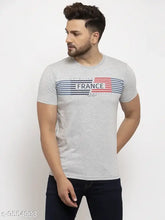 Grey printed crew neck regular fit cotton T-shirt, short sleeves, cotton blend fabric, size M (chest 41in, length 27.5in), made in India