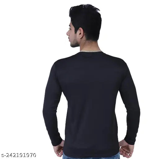 Black nylon long-sleeve solid men's T-shirt, ideal for summer wardrobe essentials, made in India