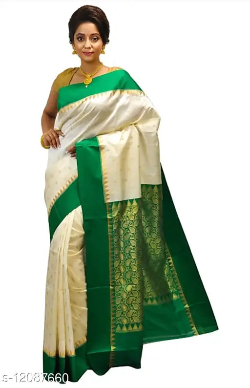 Chiffon saree in trendy solid art silk, free size with running cotton blouse, India origin