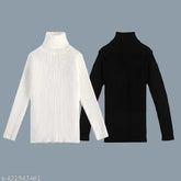 Wool striped high neck pullover pack of two for kids, suitable for boys and girls both - durable, cozy, and warm kids sweater in classic black and white