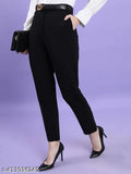 Black cotton blend formal pants by Sara Fashion, ideal for office use