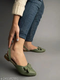 Green synthetic slingback mules with decorative bow, point-toe design, and adjustable back strap - ideal for women & girls