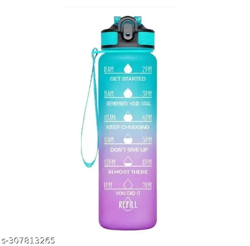 Multicolor unbreakable silicone motivational sipper bottle with time marker & straw-water tracker, 1000ml (Pack of 1)