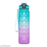 Multicolor unbreakable silicone motivational sipper bottle with time marker & straw-water tracker, 1000ml (Pack of 1)