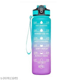Multicolor unbreakable silicone motivational sipper bottle with time marker & straw-water tracker, 1000ml (Pack of 1)