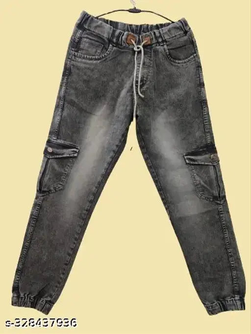 Grey cotton-blend men's pocket joggers, dyed/washed style, high quality fabric for confidence and comfort