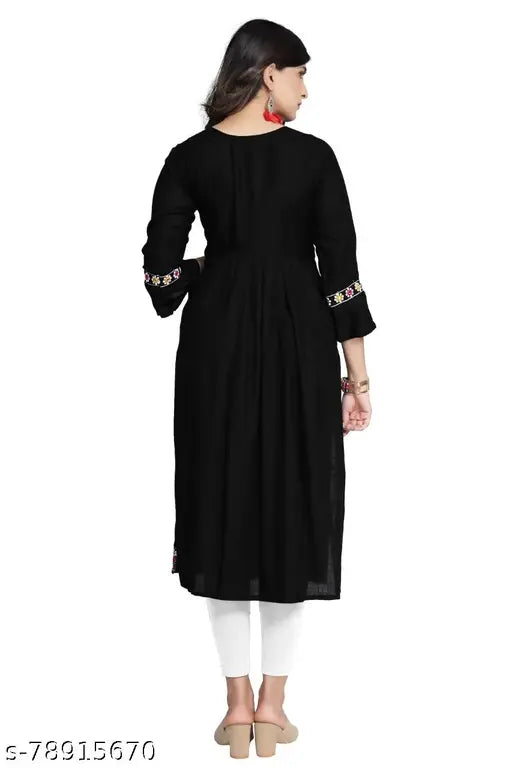 Rayon slub embroidered Naira Kurti, three-quarter sleeves, India-origin traditional women's clothing
