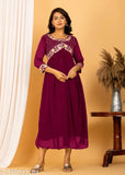 Georgette embroidered Alia cut kurti for women, three-quarter sleeves, vibrant Indian fashion
