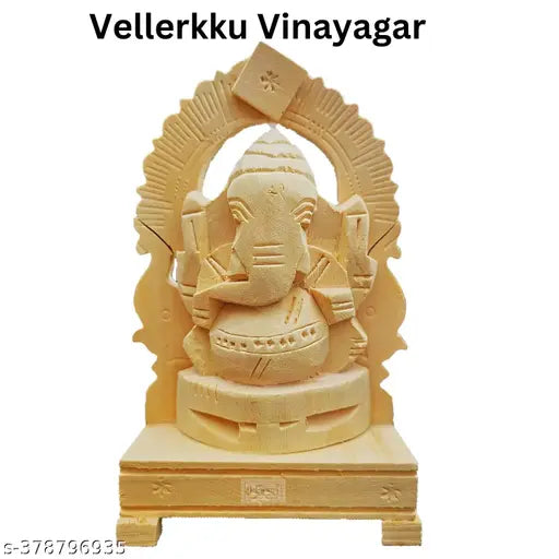 White Ganesha idol handcrafted from natural Velleruku Wood, intricately detailed Swetharka Vinayagar figure for home decor and religious rituals