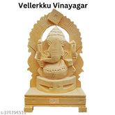 White handcrafted Ganesha idol with Prabai natural Velleruku wood, 7.5cm length, 13cm height, and 4cm breadth, commonly used for worship during festivals and religious ceremonies. Handmade in India
