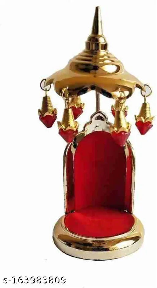 Golden-Red Singhasan Umbrella Chhatra (6x3 inch), Indian handcrafted dashboard idol stand for car decor