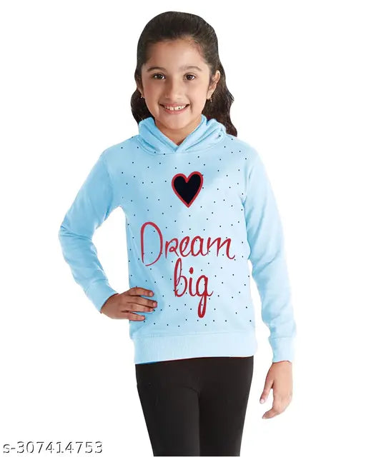 Cotton blend full sleeve hoodies for girls aged 1-8, solid colored with cute printed designs