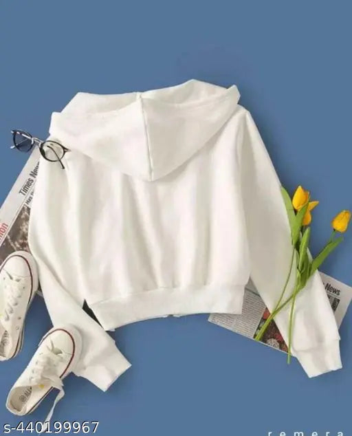 White wool crop kids sweatshirts, solid pattern for ages 9-16 years, long sleeves on display