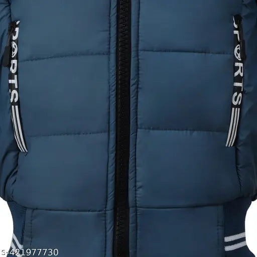 Blue polyester Wolverkids Extra Warm Waterproof Bomber jacket for boys with hood and zip closure - ideal for family gatherings