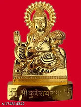 Gold-plated brass Kuber statue, yellow, 11cm height. Handcrafted spiritual showpiece for car dashboard or home decor