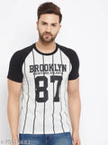 White cotton blend half sleeve t-shirt with printed design for men, The Million Club, M (Chest 40in, Length 27in)