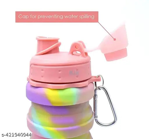 Multicolor collapsible silicone sipper water bottle, BPA-free, leak-proof, easy to store and carry, 0.5L capacity