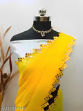 Yellow Georgette cut mirror work saree with separate blouse, solid pattern and free size