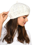 Woolen winter cap (Beanie) for women - Embellished velvet design, warm & free size