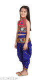 Blue Cotton Halter Choli for Kids Girls, Bandhani embroidered, traditional Indian outfit for festivals or special occasions