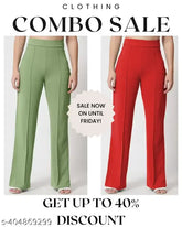 Solid cotton blend high-rise flares, 2 ladies wide-leg bootcut trousers - Indian made fashionable pants