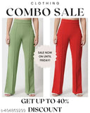 Solid cotton blend high-rise flares, 2 ladies wide-leg bootcut trousers - Indian made fashionable pants