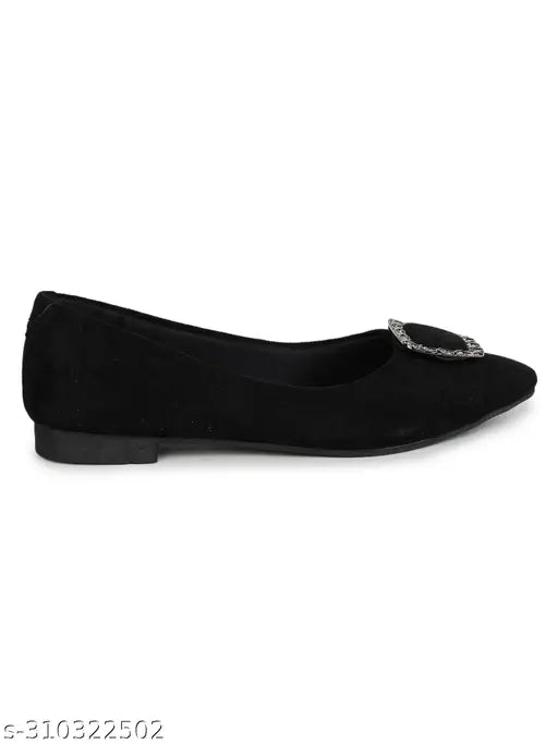 Black synthetic leather ballerinas by Shezon - elegant, comfortable women's footwear for everyday wear