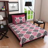 Pink grey cotton flat sheets set, ethnic motifs, 2 pillow covers for adults, ideal for summer