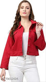 Comfy feminine denim blend jacket & waistcoat combo for women and girls, solid color with long sleeves