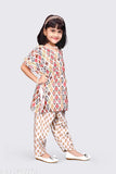 Cotton girl kaftan top and harem pants set, vibrant print design for kids. Quality Indian ethnic wear perfect for casual or special occasions
