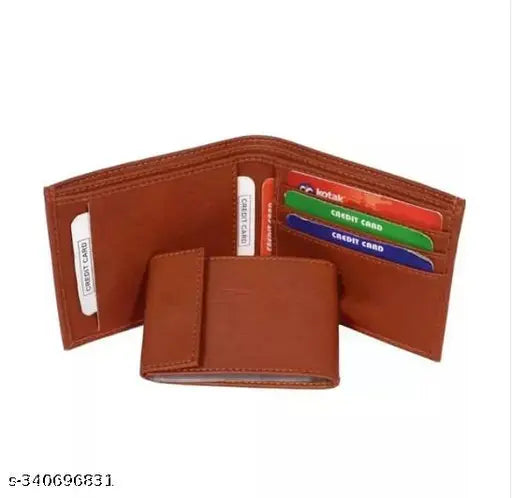 Brown faux leather book wallet for men/boys, textured net pattern, 2 compartments, free size