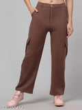 Solid cotton blend woman cargo pants, premium quality, durable and comfortable