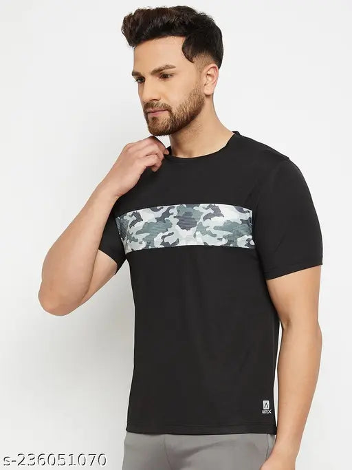 Polyester printed active T-shirt for men, sports size S-XXL. Austiex Men's round neck t-shirt on hanger