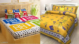 Jaipuri printed cotton double bed sheet combo pack, 2 queen size bedsheets with 4 ludo print pillow covers. Handcrafted Indian best quality bed linens