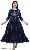 Rayon embroidery work long Anarkali Kurta, printed combo with three-quarter sleeves, vibrant Indian traditional women's dress, XL (bust size: 44in)