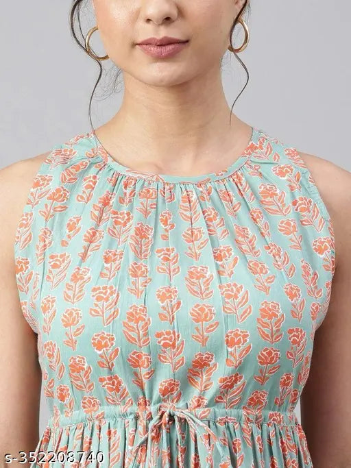 Cotton sleeveless printed kurti for women, vibrant combo, size S (36in bust, 48in length) - stylish Indian attire