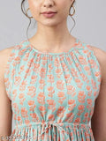 Cotton sleeveless printed kurti for women, vibrant combo, size S (36in bust, 48in length) - stylish Indian attire