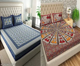 Jaipuri cotton double bed fine print bedsheets, thread count 160, 4 pillow covers - VNV Creation, ideal for summer