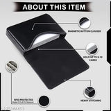 Black PU card holder, JnD Men's/Women's free size, solid black business card organizer with magnetic closure for cards and IDs