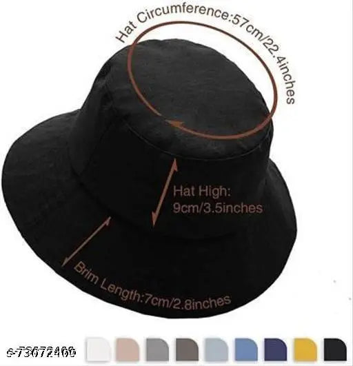 Black cotton bucket hat, textured pattern on fancy women's cap, made in India