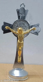 Silver-gold plated 8cm KSB Saint Benedict Crucifix, ideal for cars or home decor