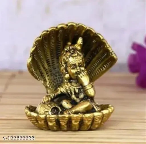 Gold-finished aluminum Krishna Idol, ePAYSTORE Seep Ladoo Gopal cover shesnag for pooja and decorative showcase (8cm x 11cm x 8cm), Indian origin