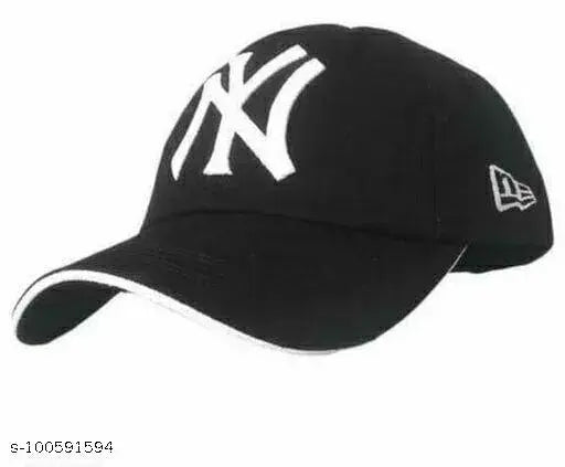 Adjustable trendy black cotton baseball cap, embroidered design, one size, India origin