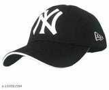 Adjustable trendy black cotton baseball cap, embroidered design, one size, India origin