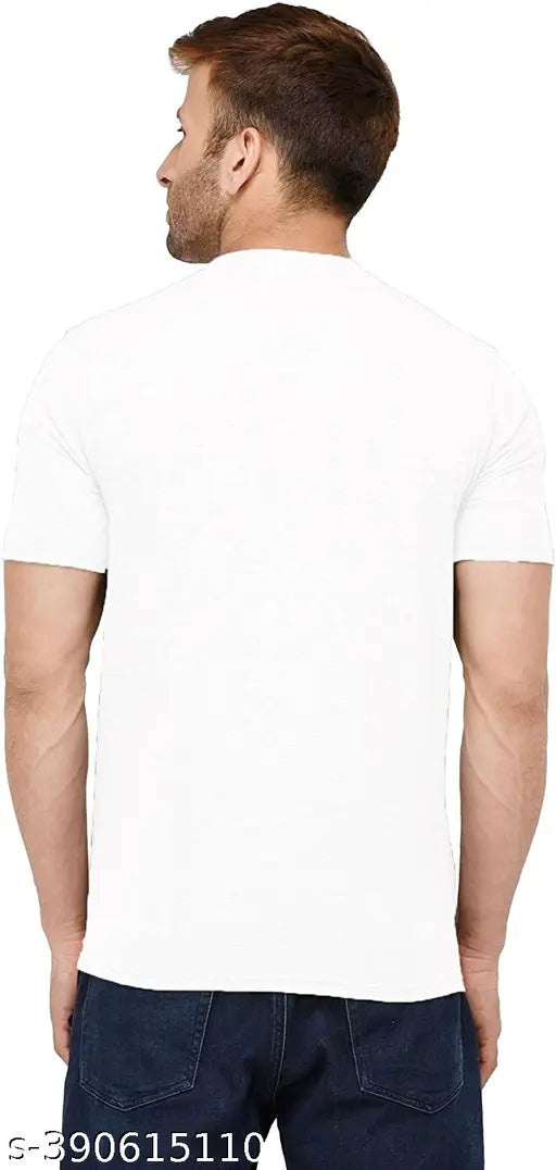 Plain white polyester short-sleeve men's round neck t-shirt, solid color, sizes S-XXL, made in India