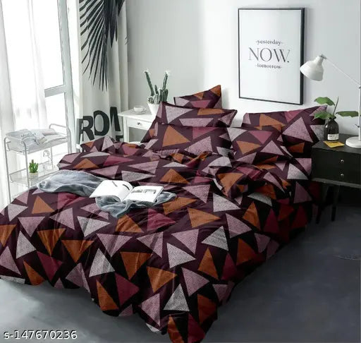 Cotton geometric queen size double bedsheet with 2 pillow covers, ideal for summer. Soft, comfortable luxury bed sheets for any room